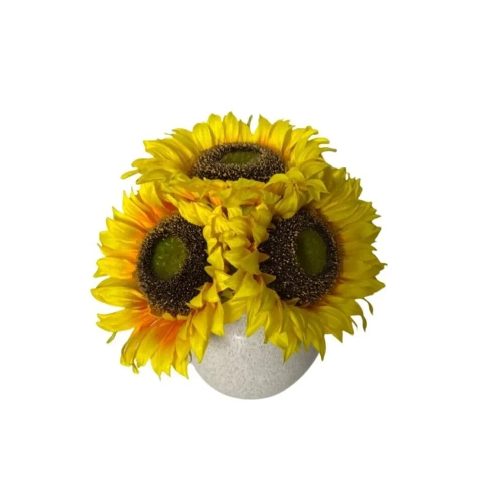 Artificial Sunflower Bouquet In Textured White Ceramic Vase